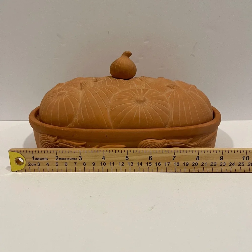 Vintage 1994 Boston Warehouse Terracotta Onion Baker Roasted Garlic Keeper Oval